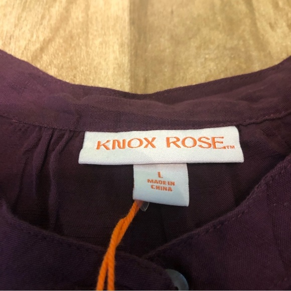 NWT Knox Rose Plum Purple Embroidered 3/4 Sleeve Half Button Shirt Size Large - Picture 5 of 12
